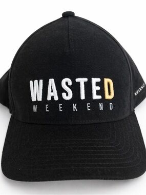 Travis Mathew Black 'WASTED' Embroidered Cap with Yellow Accent